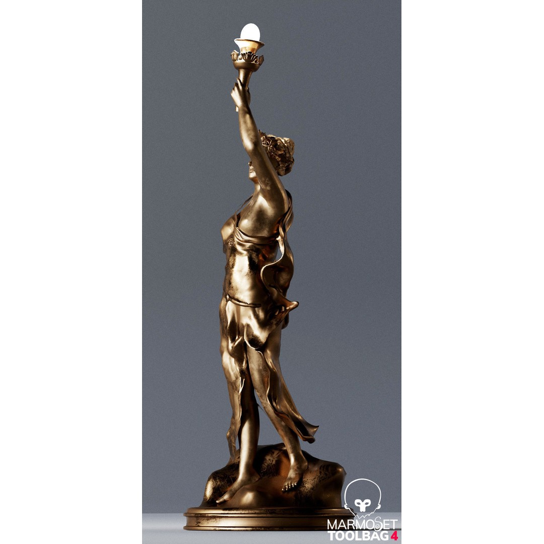 Woman Statue 3D Model – Low Poly Decorative Set with Rounded Table, FBX - View 12