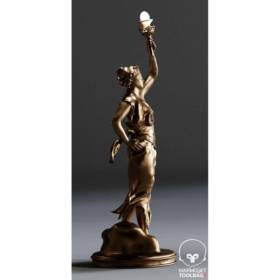 Woman Statue 3D Model – Low Poly Decorative Set with Rounded Table, FBX - View 13