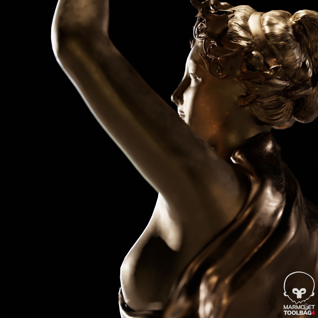 Woman Statue 3D Model – Low Poly Decorative Set with Rounded Table, FBX - View 16