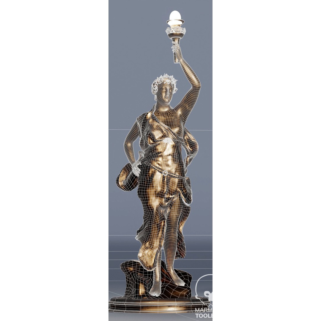 Woman Statue 3D Model – Low Poly Decorative Set with Rounded Table, FBX - View 18