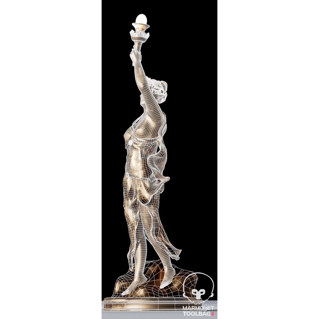 Woman Statue 3D Model – Low Poly Decorative Set with Rounded Table, FBX - View 19