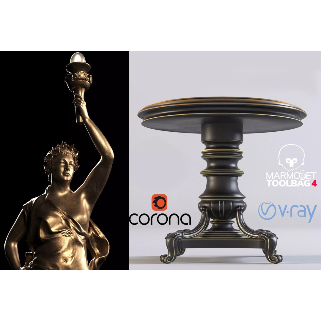 Woman Statue 3D Model – Low Poly Decorative Set with Rounded Table, FBX - View 2