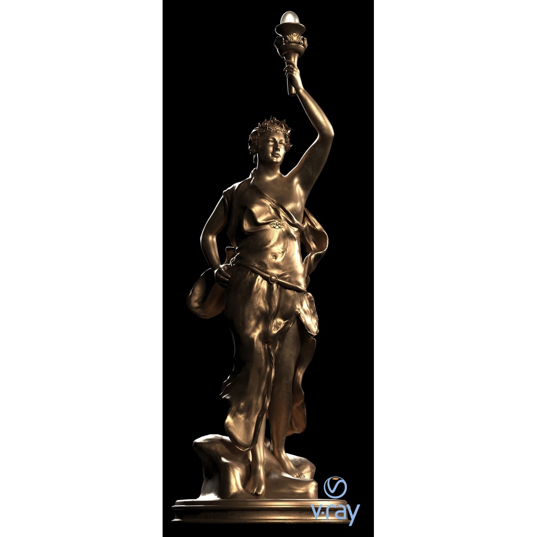 Woman Statue 3D Model – Low Poly Decorative Set with Rounded Table, FBX - View 3