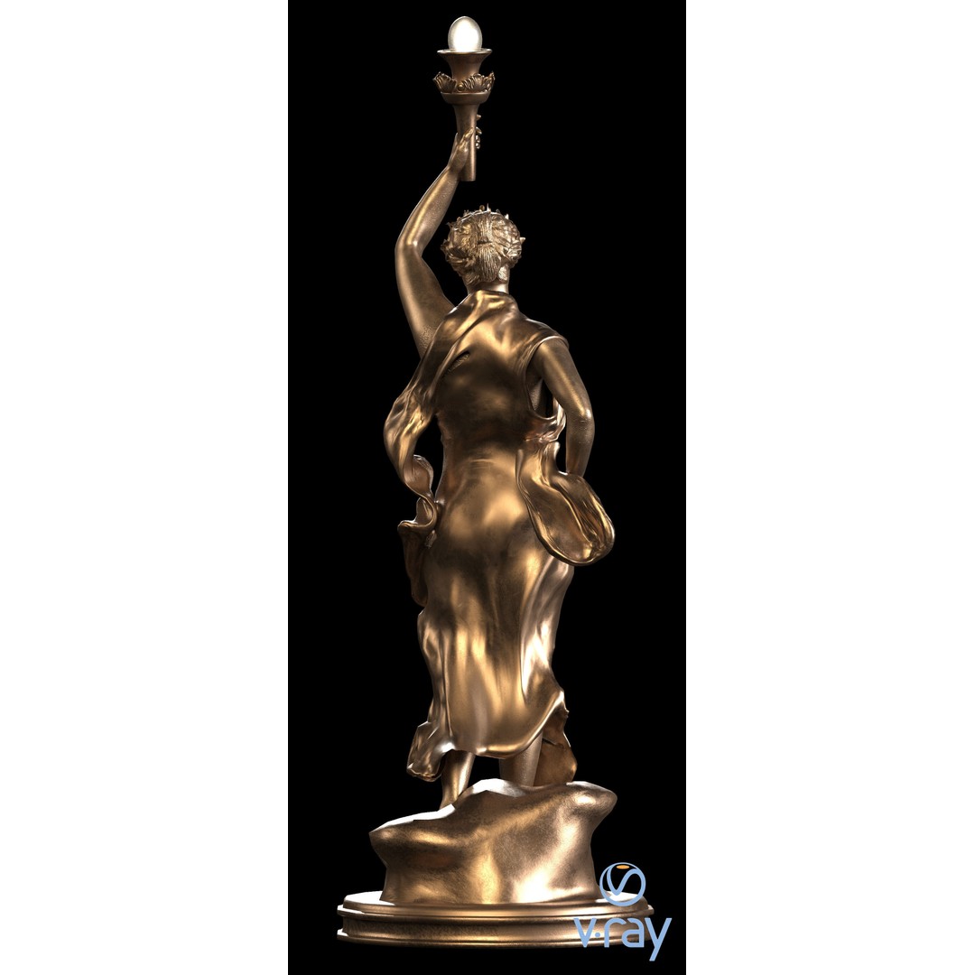 Woman Statue 3D Model – Low Poly Decorative Set with Rounded Table, FBX - View 4