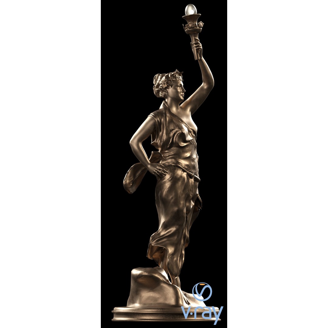 Woman Statue 3D Model – Low Poly Decorative Set with Rounded Table, FBX - View 5
