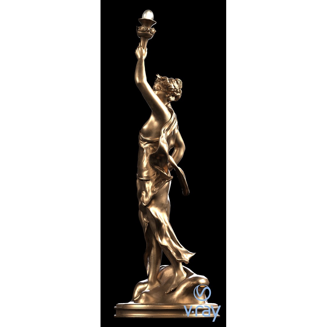 Woman Statue 3D Model – Low Poly Decorative Set with Rounded Table, FBX - View 6