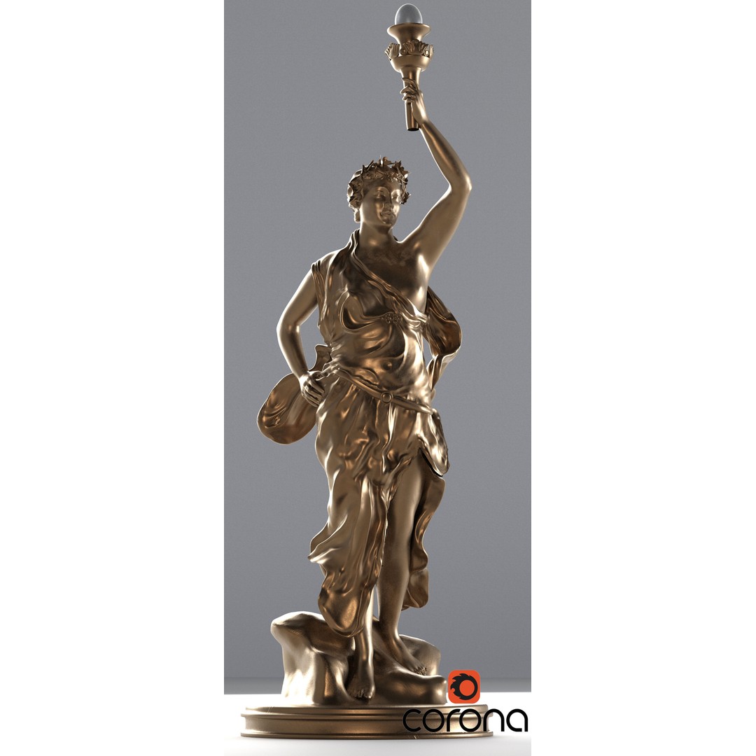 Woman Statue 3D Model – Low Poly Decorative Set with Rounded Table, FBX - View 7