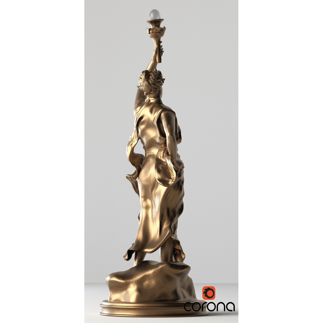 Woman Statue 3D Model – Low Poly Decorative Set with Rounded Table, FBX - View 8