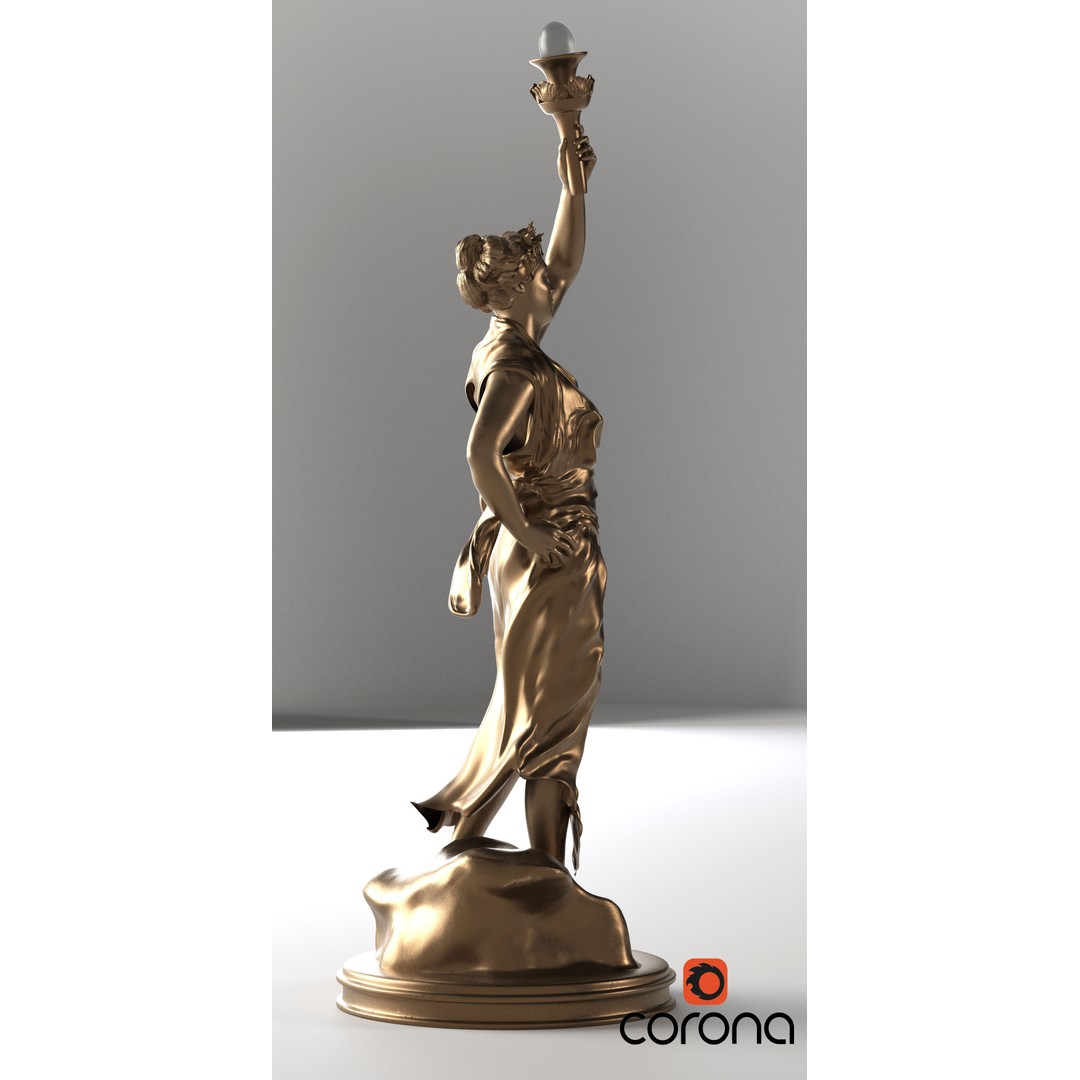 Woman Statue 3D Model – Low Poly Decorative Set with Rounded Table, FBX - View 9