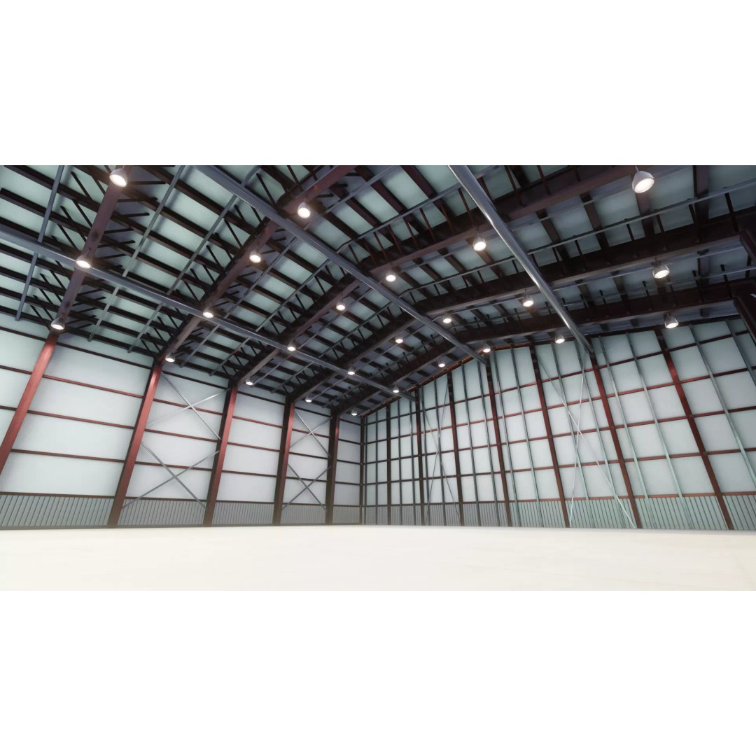 Airplane Hangar Interior 3D Model – Low Poly PBR Asset, FBX, Blender - View 2