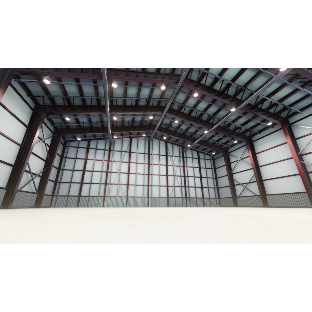 Airplane Hangar Interior 3D Model – Low Poly PBR Asset, FBX, Blender - View 3