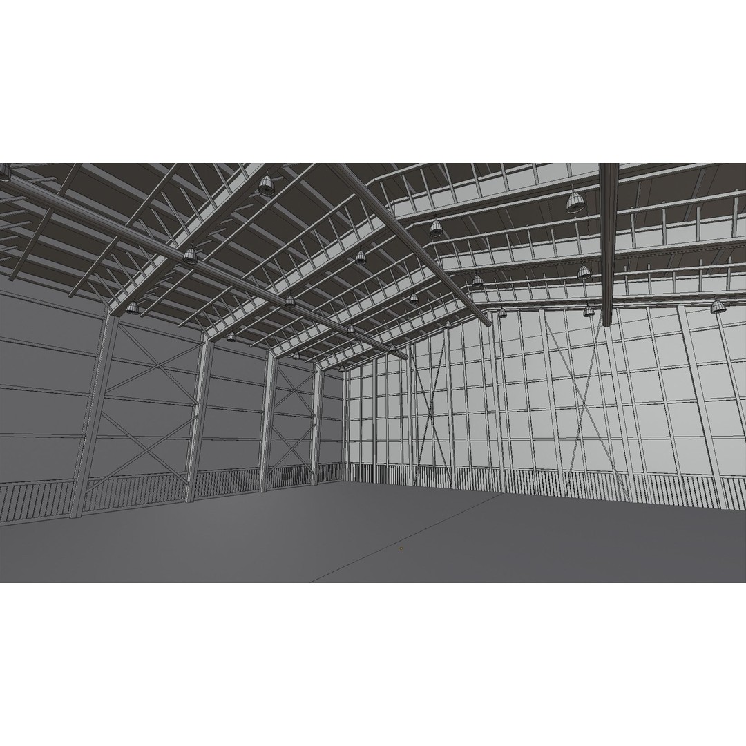 Airplane Hangar Interior 3D Model – Low Poly PBR Asset, FBX, Blender - View 4