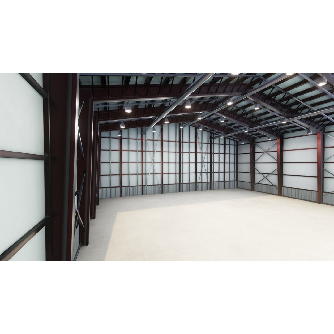 Airplane Hangar Interior 3D Model – Low Poly PBR Asset, FBX, Blender - View 5