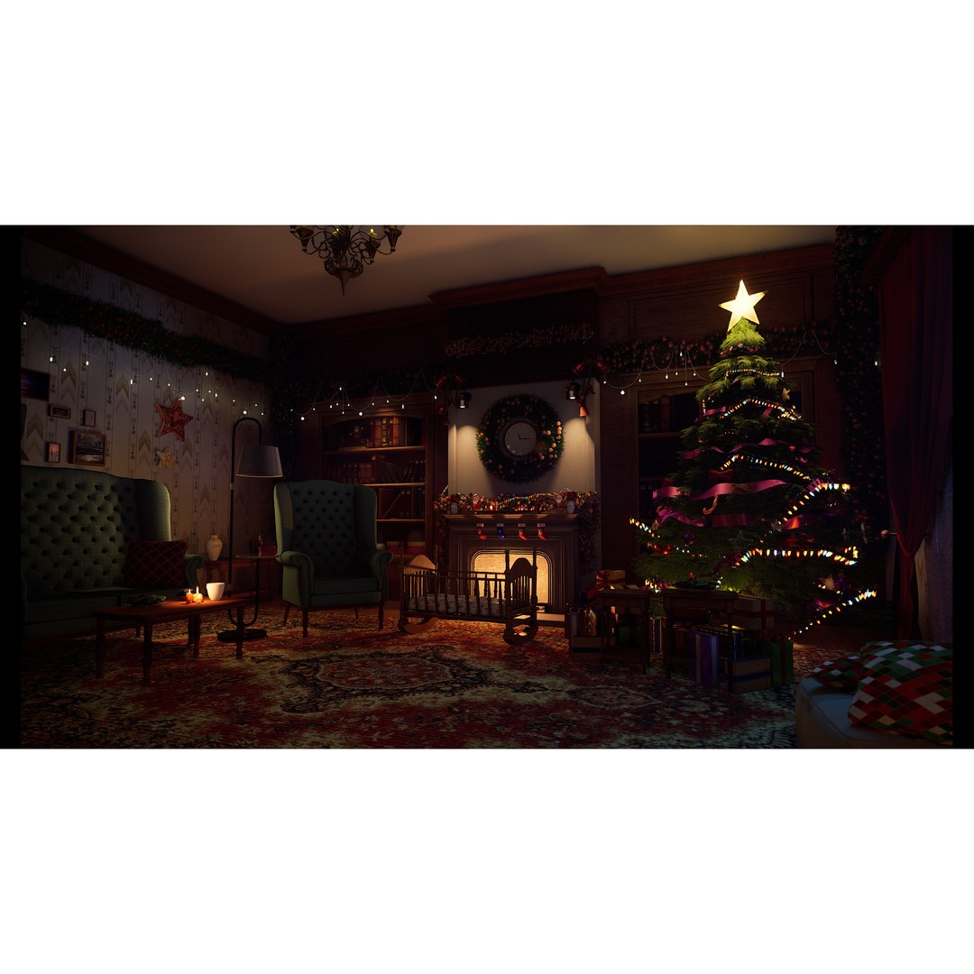 Christmas Living Room 3D Model – Festive Interior Asset Pack, FBX - View 7