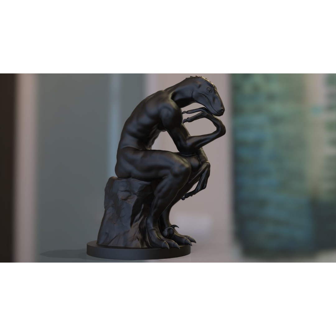 Thinker Reptile 3D Model – Unique Hybrid Sculpture for Art Projects - View 7