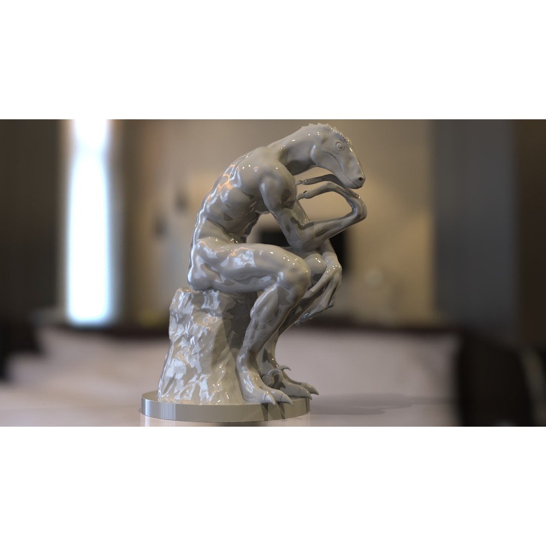 Thinker Reptile 3D Model – Unique Hybrid Sculpture for Art Projects - View 9