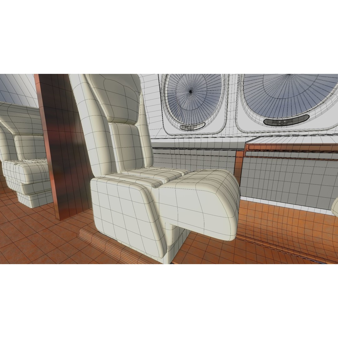 Detailed Aircraft Interior 3D Model – Private Jet Design, Blender - View 34