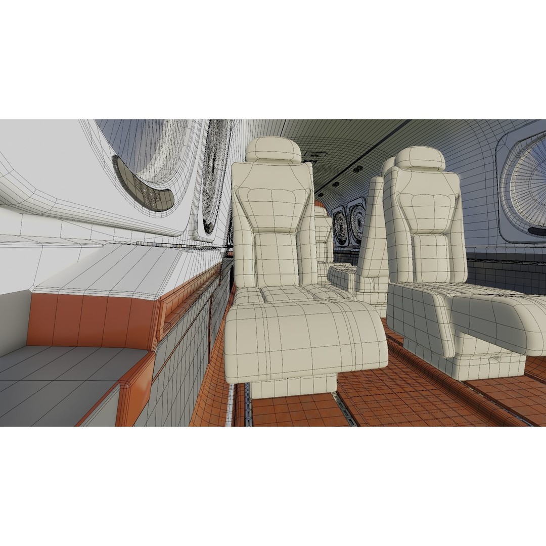 Detailed Aircraft Interior 3D Model – Private Jet Design, Blender - View 42