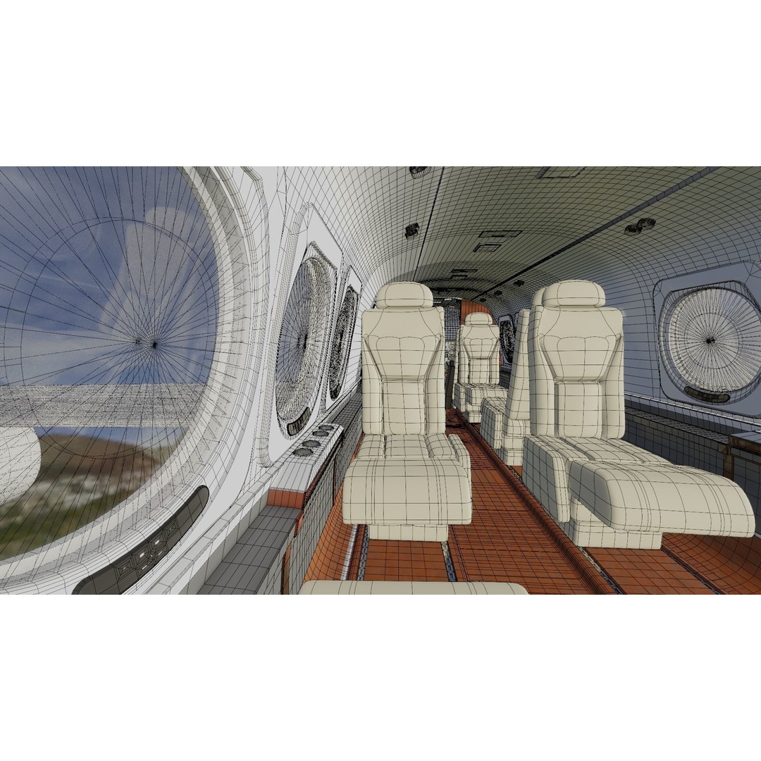 Detailed Aircraft Interior 3D Model – Private Jet Design, Blender - View 45