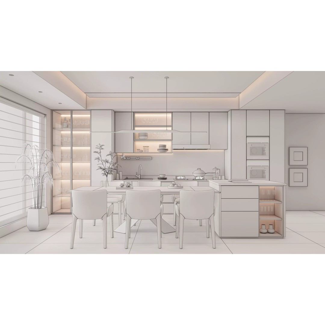 Modern Kitchen 3D Model – Photorealistic Interior Scene, FBX, Blender