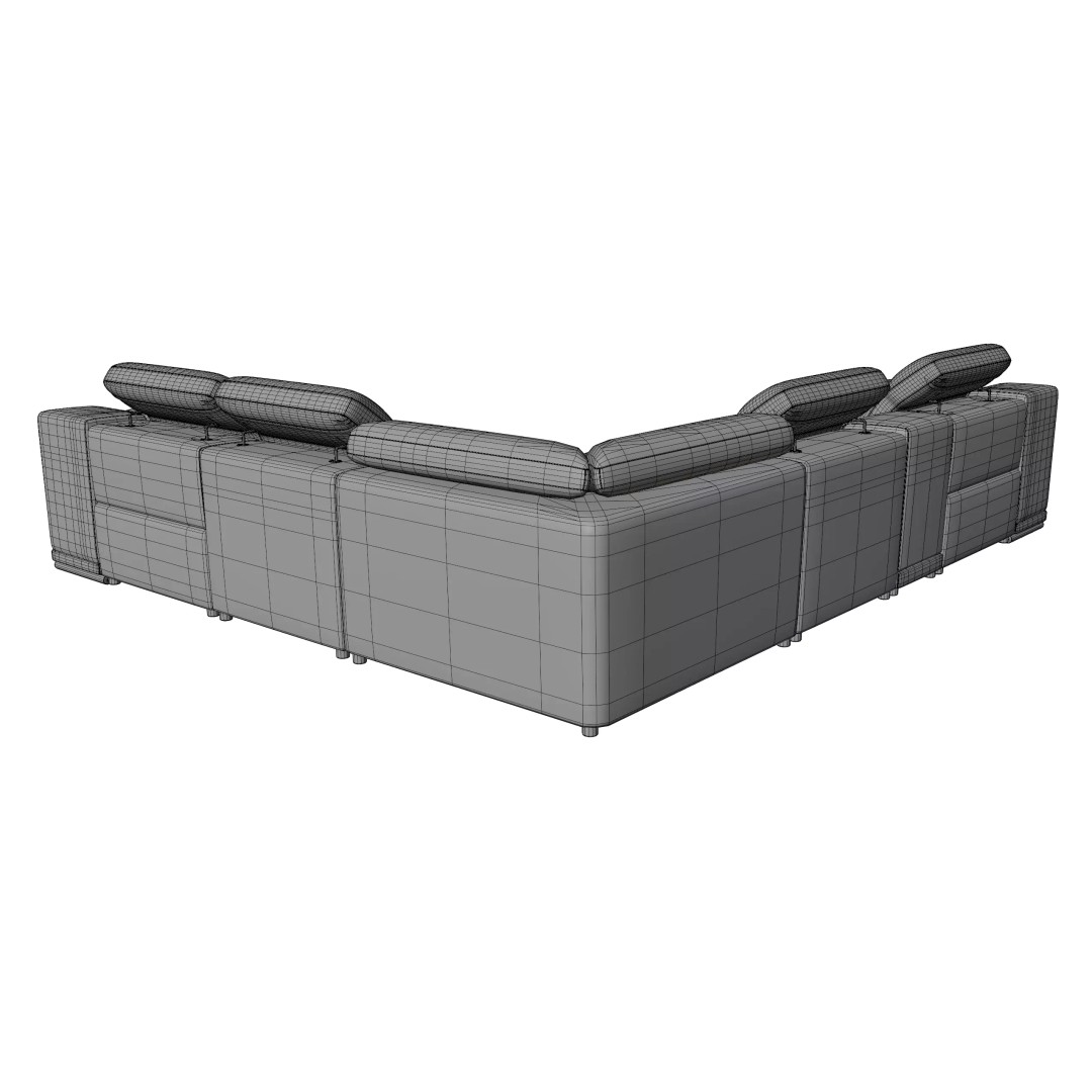 Modern Corner Sofa 3D Model – Luxury Recliner Set, FBX, PBR - View 7