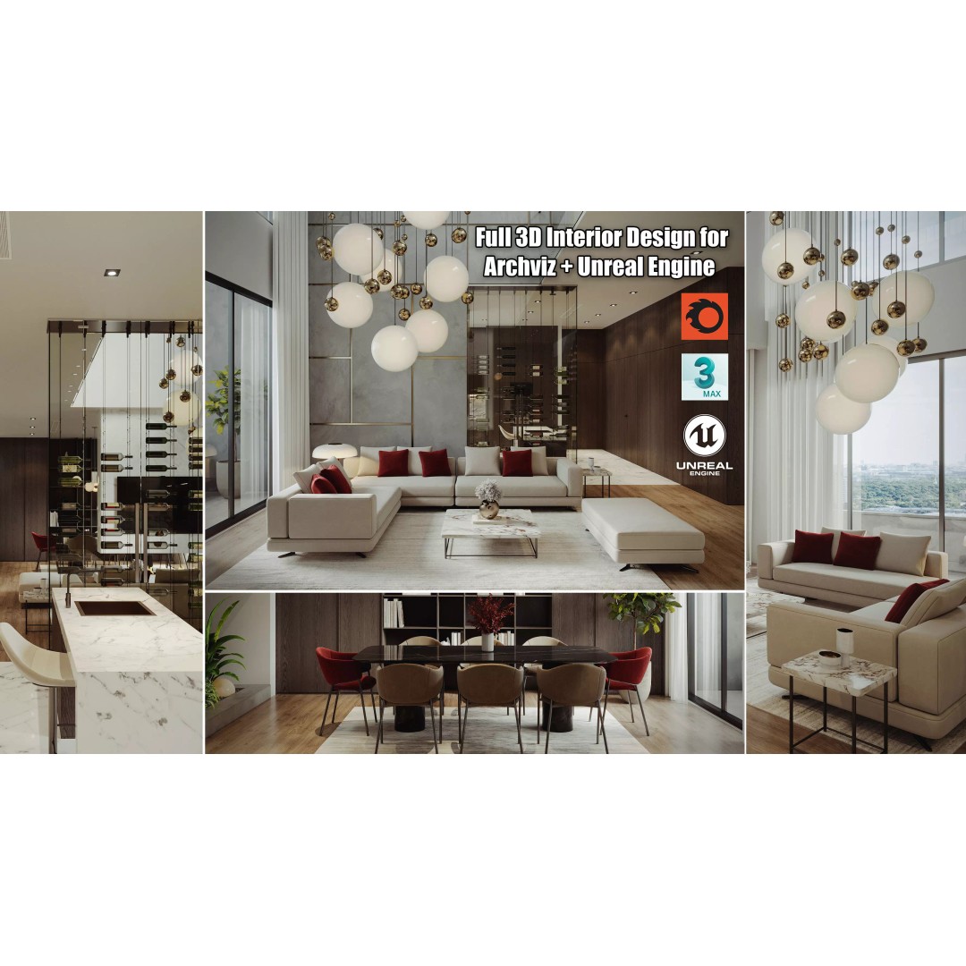 Modern Living & Dining 3D Model – High Poly ArchViz Interior, FBX