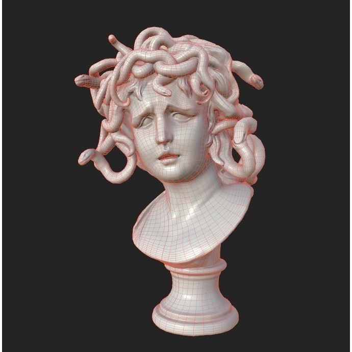 Bust of Medusa 3D Model – Low Poly PBR Sculpture for Archviz
