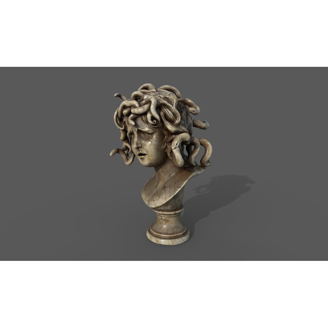 Bust of Medusa 3D Model – Low Poly PBR Sculpture for Archviz - View 10
