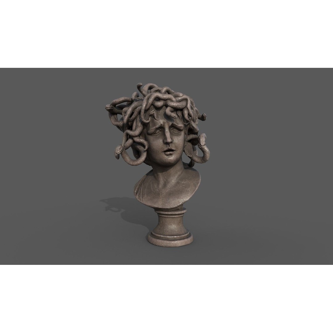 Bust of Medusa 3D Model – Low Poly PBR Sculpture for Archviz - View 3
