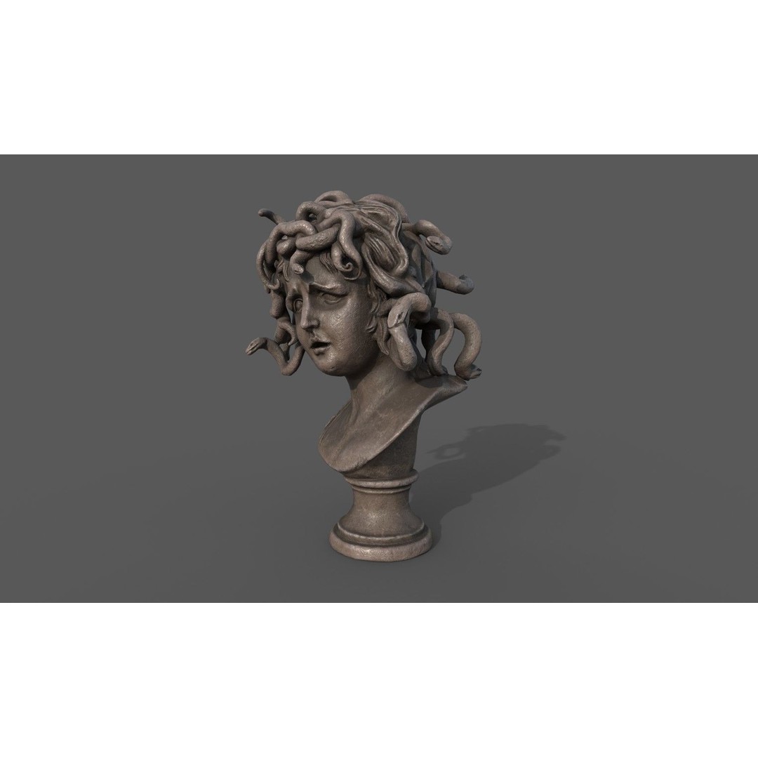 Bust of Medusa 3D Model – Low Poly PBR Sculpture for Archviz - View 4