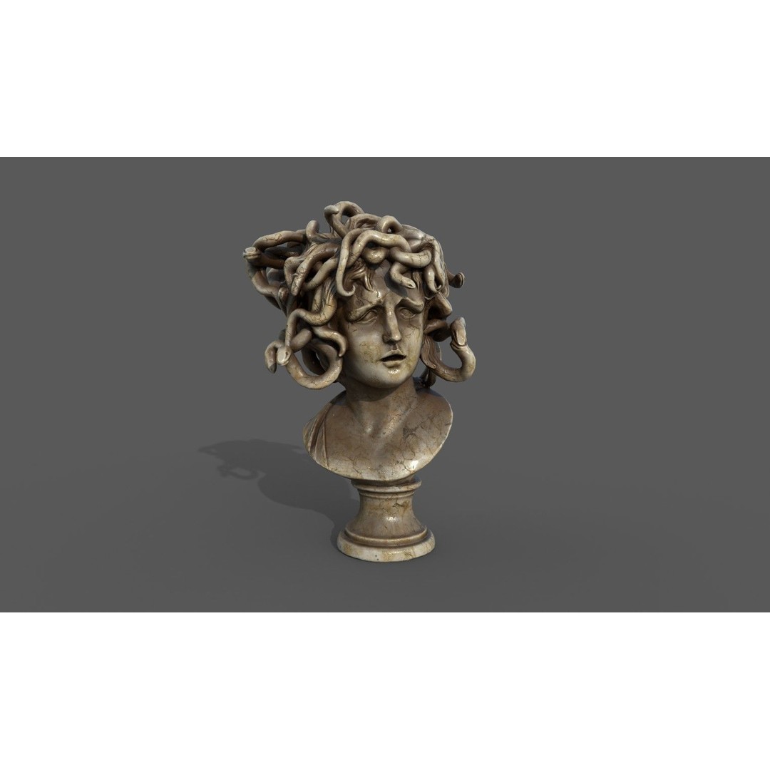 Bust of Medusa 3D Model – Low Poly PBR Sculpture for Archviz - View 9