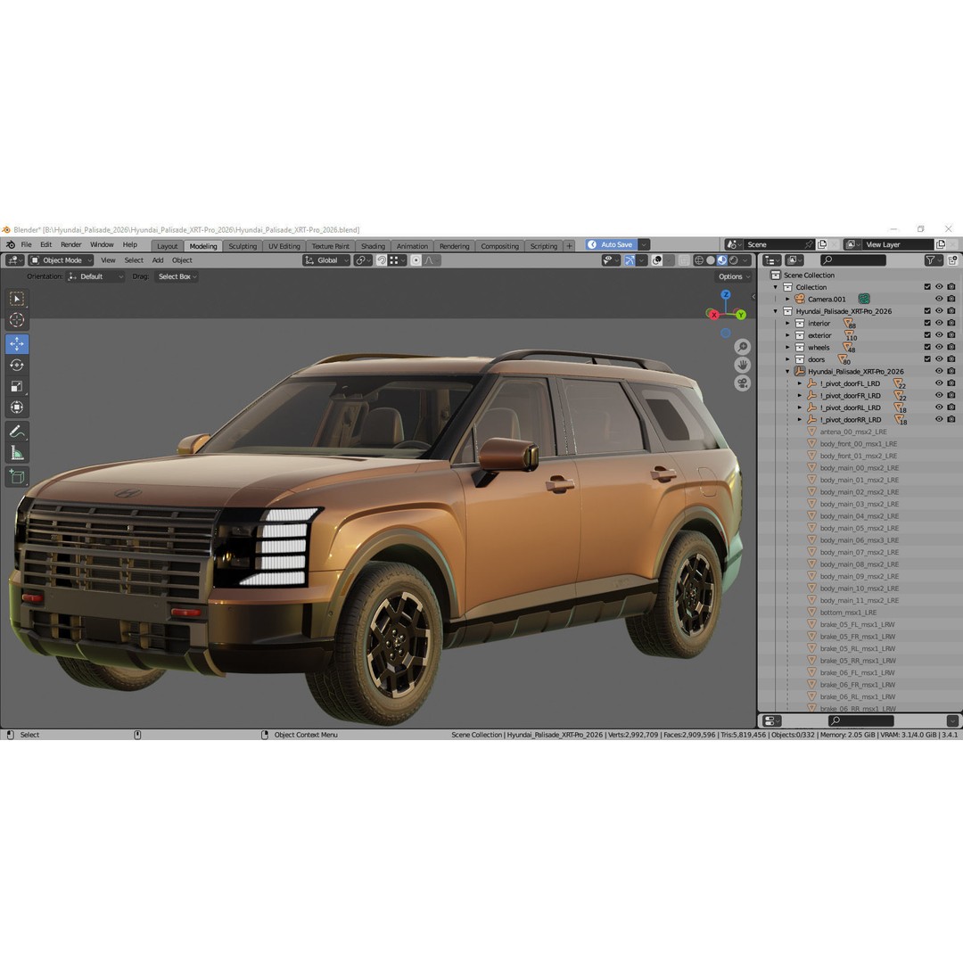 Hyundai Palisade XRT-Pro 2026 3D Model – Detailed SUV Asset, FBX, OBJ, Blender - View 45