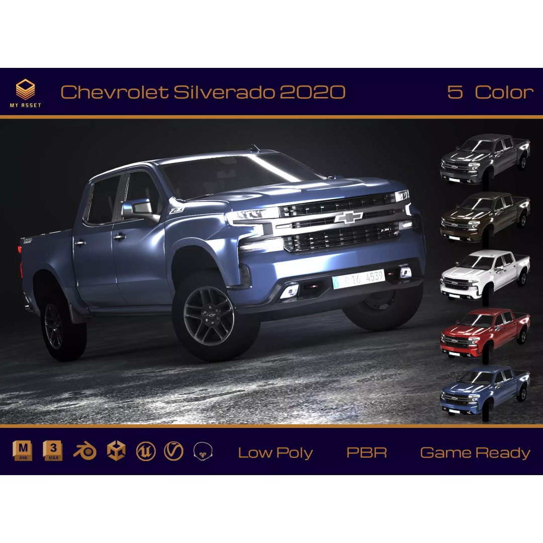 Chevrolet Silverado 2020 3D Model – Low Poly Game Ready Asset, FBX, OBJ - View 2