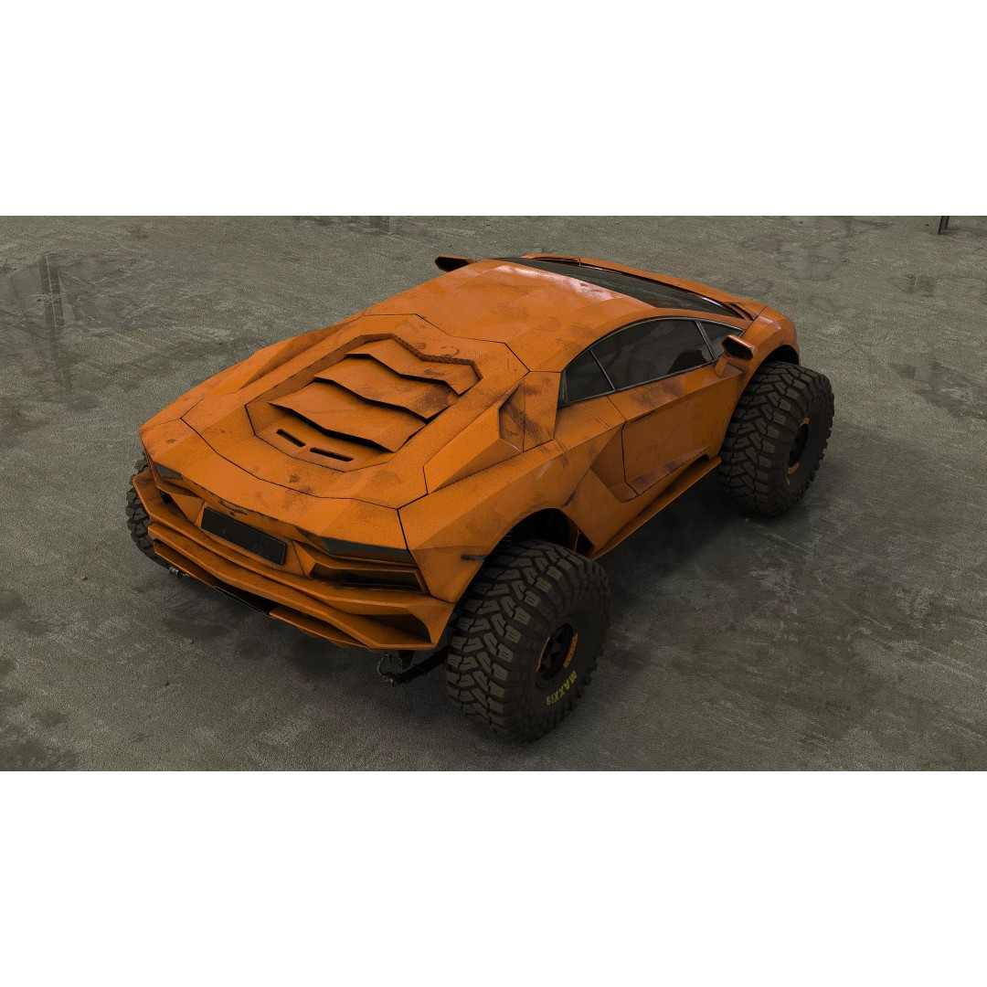 Monster Car 3D Model – Low Poly Concept Vehicle, PBR Textures - View 13