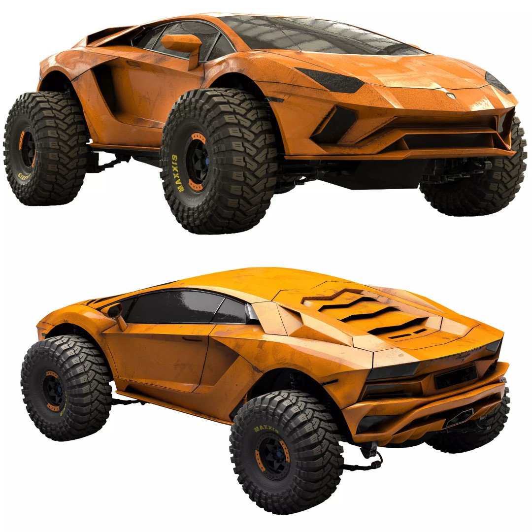 Monster Car 3D Model – Low Poly Concept Vehicle, PBR Textures - View 15