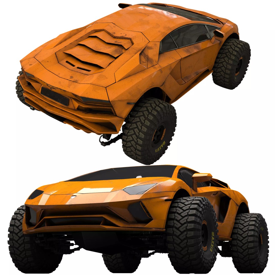 Monster Car 3D Model – Low Poly Concept Vehicle, PBR Textures - View 16