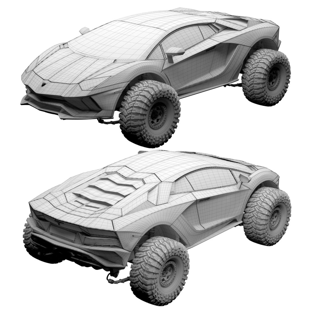 Monster Car 3D Model – Low Poly Concept Vehicle, PBR Textures - View 21