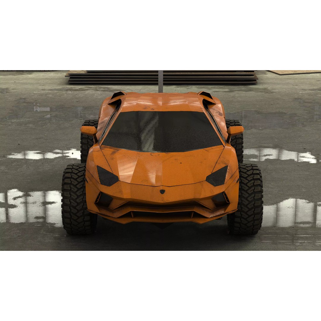 Monster Car 3D Model – Low Poly Concept Vehicle, PBR Textures - View 4