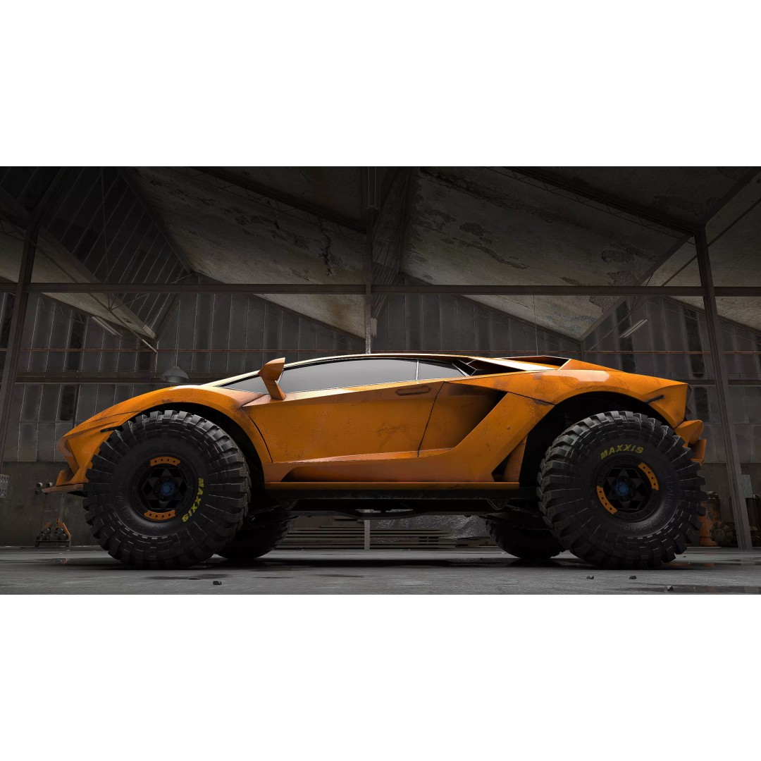Monster Car 3D Model – Low Poly Concept Vehicle, PBR Textures - View 6