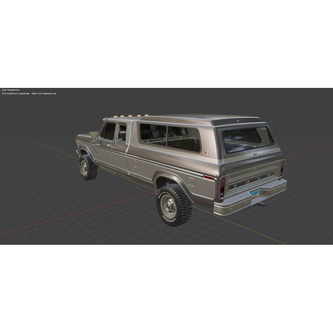 1978 F-350 SuperCab 3D Model – High Poly Truck with Bed Cap, Blender, OBJ - View 67