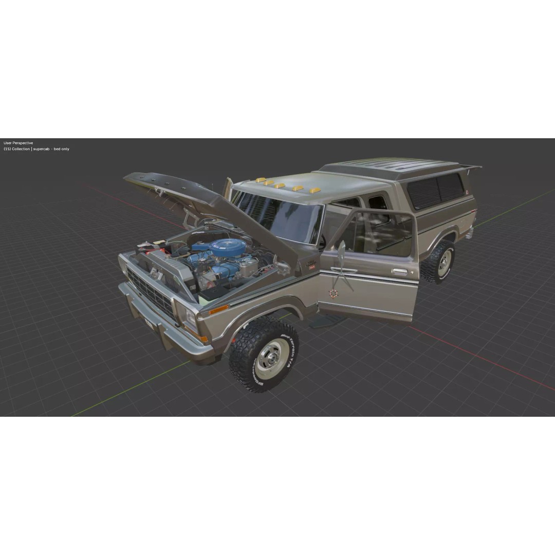 1978 F-350 SuperCab 3D Model – High Poly Truck with Bed Cap, Blender, OBJ - View 68