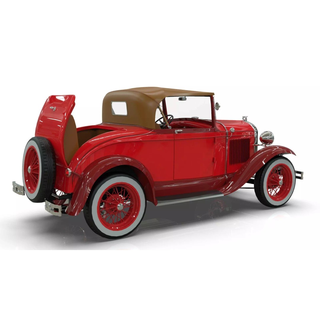 Vintage Roadster Car 3D Model – Mid Poly Game Asset, FBX, PBR - View 13
