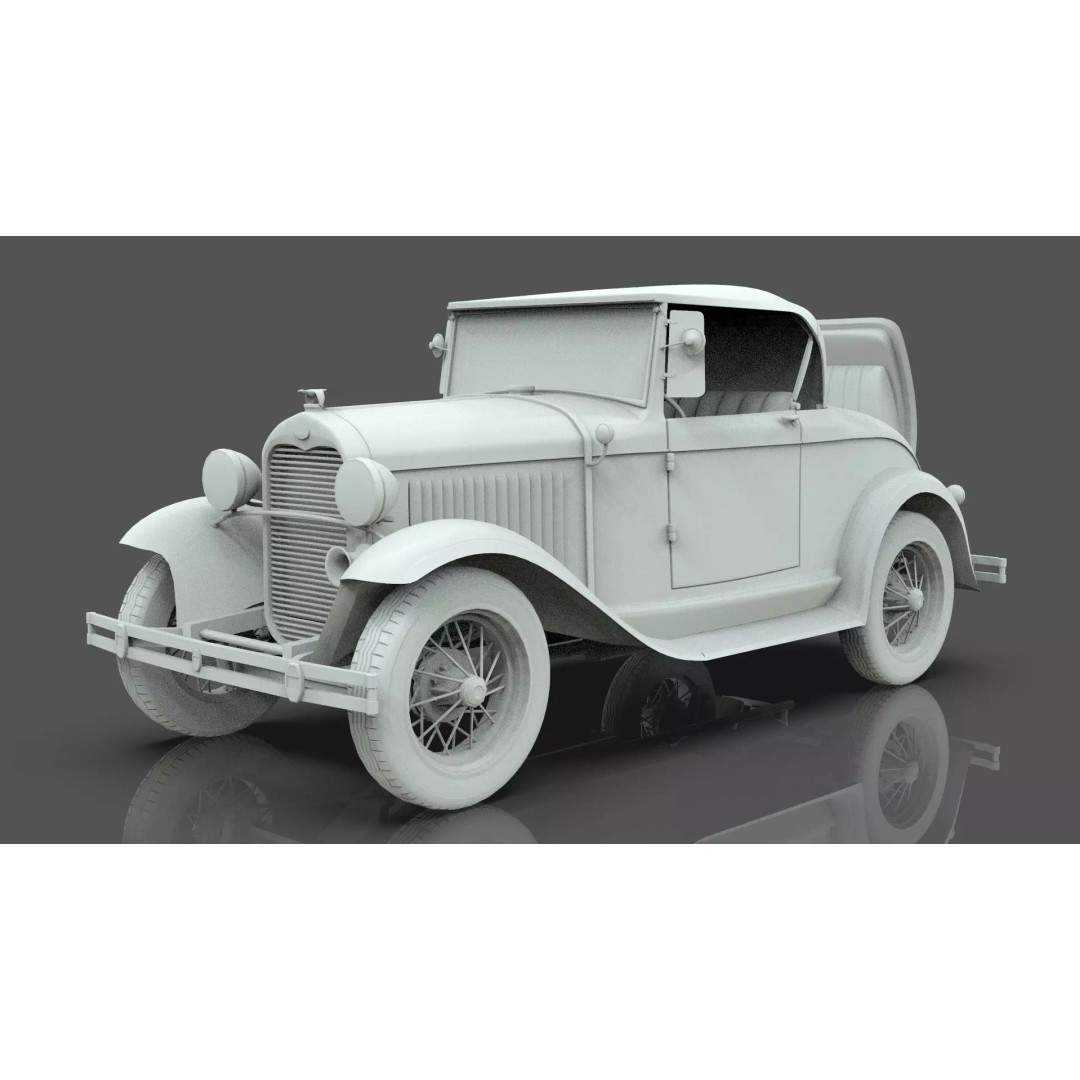 Vintage Roadster Car 3D Model – Mid Poly Game Asset, FBX, PBR - View 15
