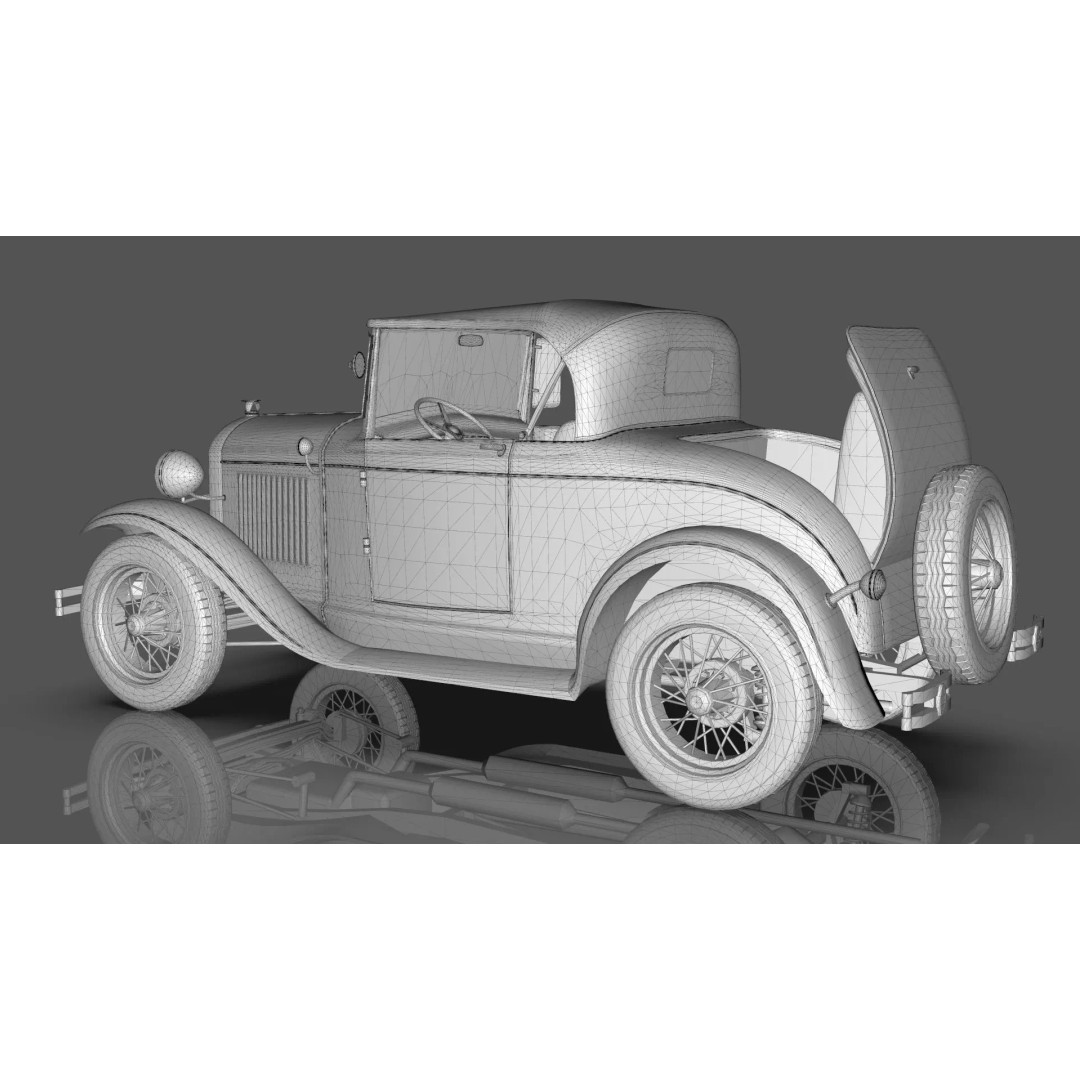 Vintage Roadster Car 3D Model – Mid Poly Game Asset, FBX, PBR - View 19