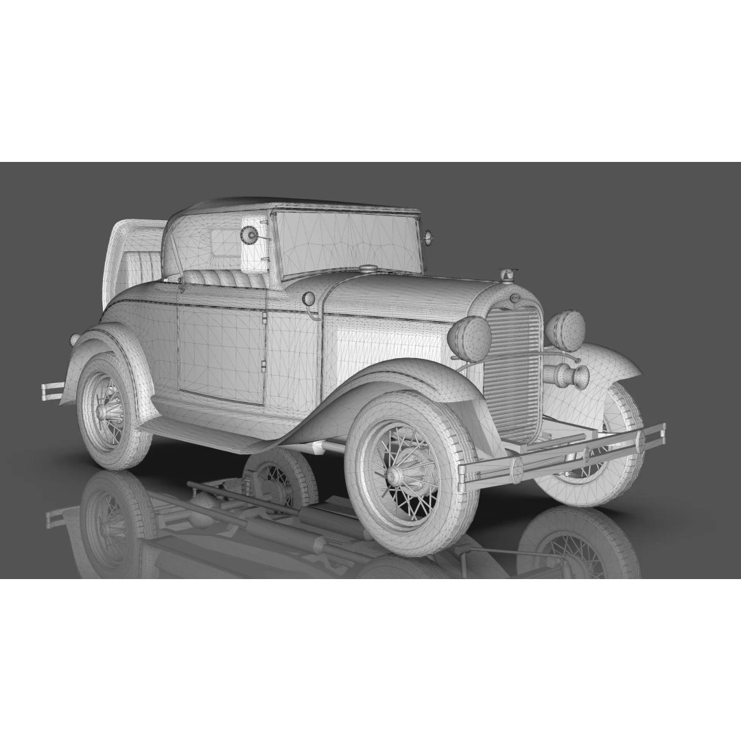 Vintage Roadster Car 3D Model – Mid Poly Game Asset, FBX, PBR - View 20