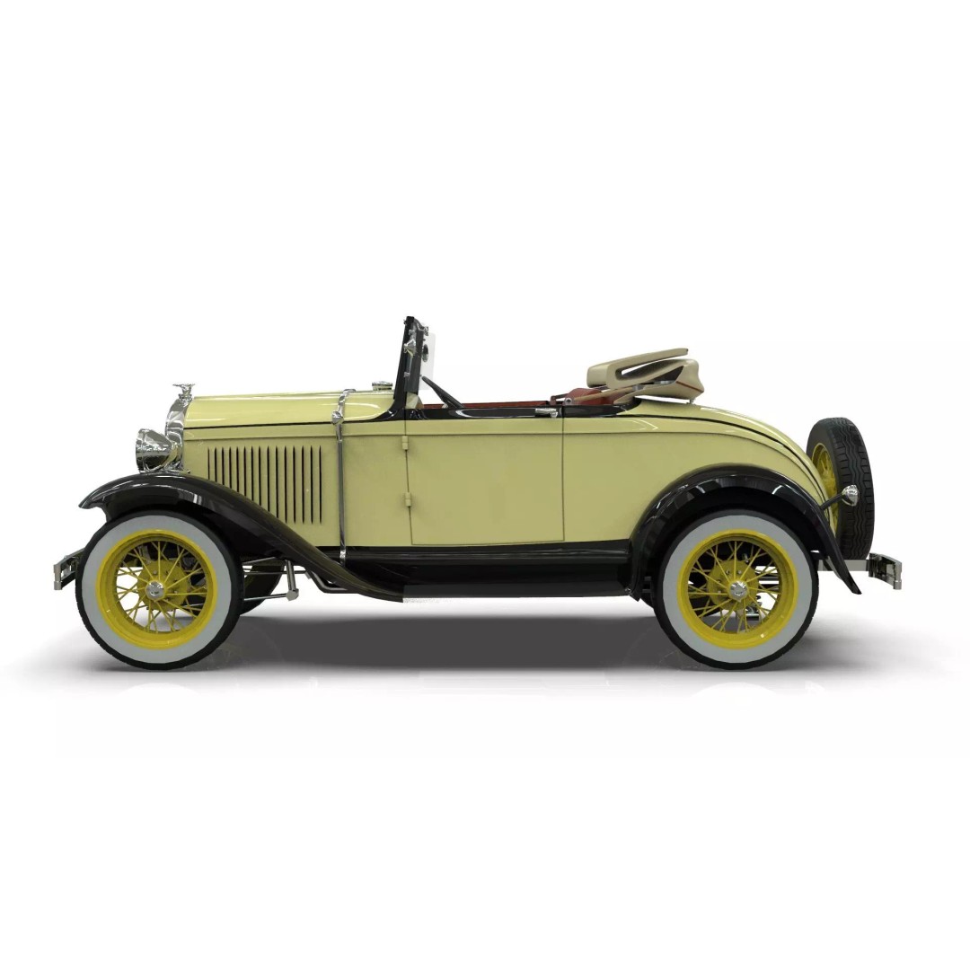 Vintage Roadster Car 3D Model – Mid Poly Game Asset, FBX, PBR - View 3
