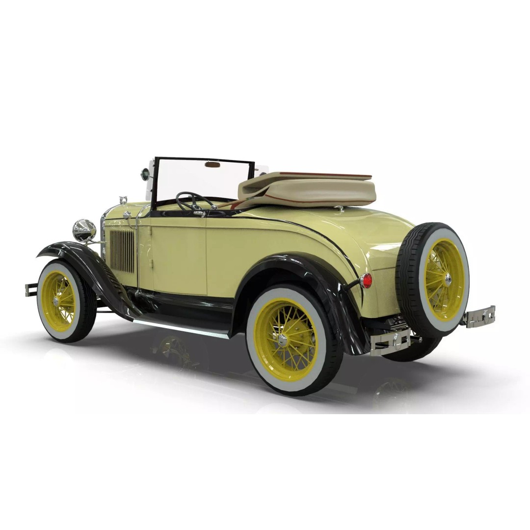Vintage Roadster Car 3D Model – Mid Poly Game Asset, FBX, PBR - View 4