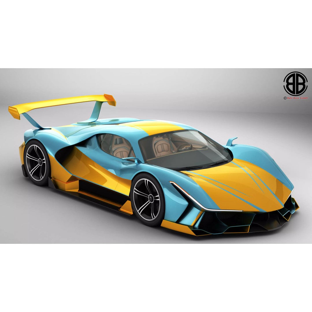 Future EV Supercar 3D Model – High Poly, Animated, PBR Textures, FBX - View 2