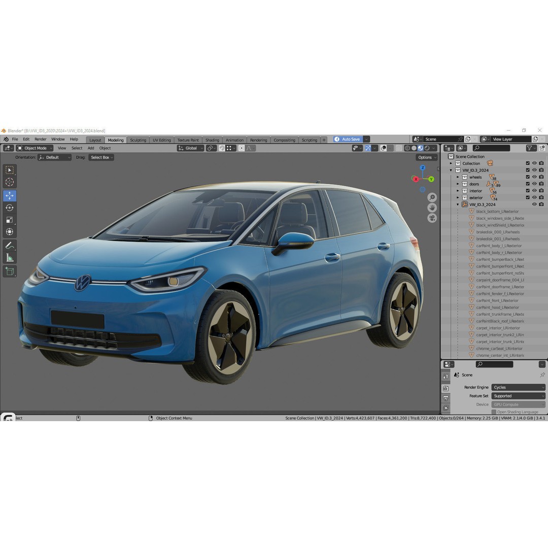 VW ID3 2024 3D Model – Detailed Compact Hatchback, FBX, OBJ, Blender - View 36