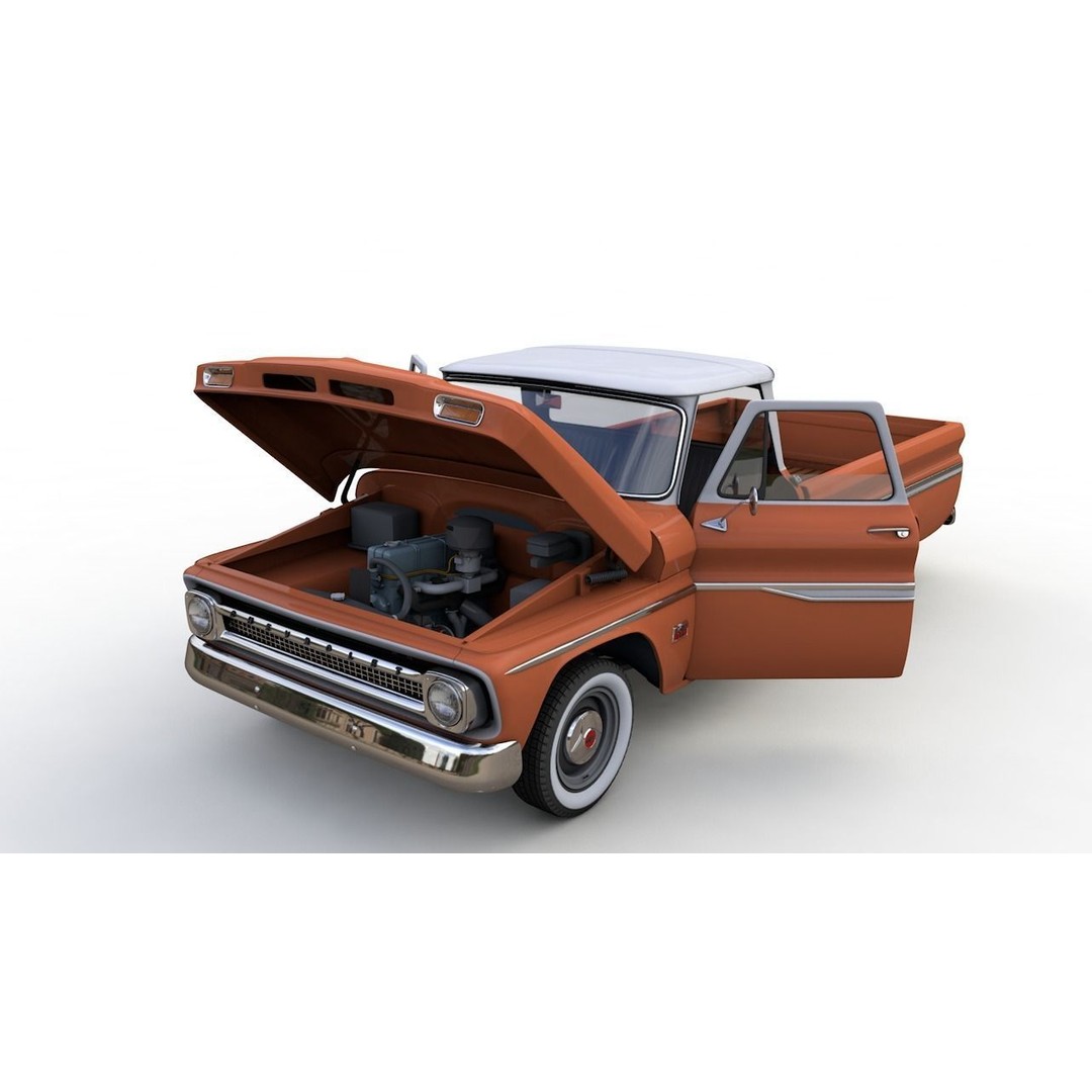 Chevy C10 283 V8 Pickup 1966 3D Model – High Detail Game Asset, FBX - View 3
